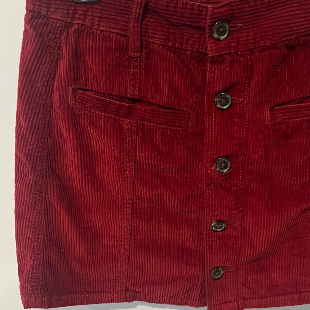 American Eagle Outfitters High Rise A-Line Burgundy Corduroy Skirt - Picture 3 of 8